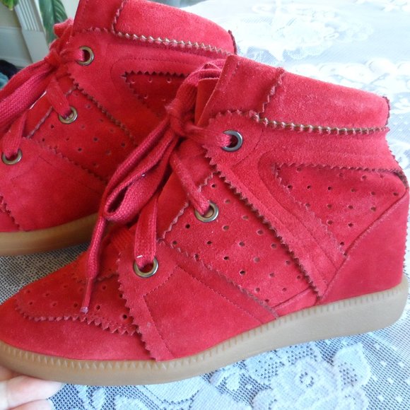 New Isabel Marant Raspberry Bobby Suede Leather Sneakers SIze 37 - Picture 3 of 15